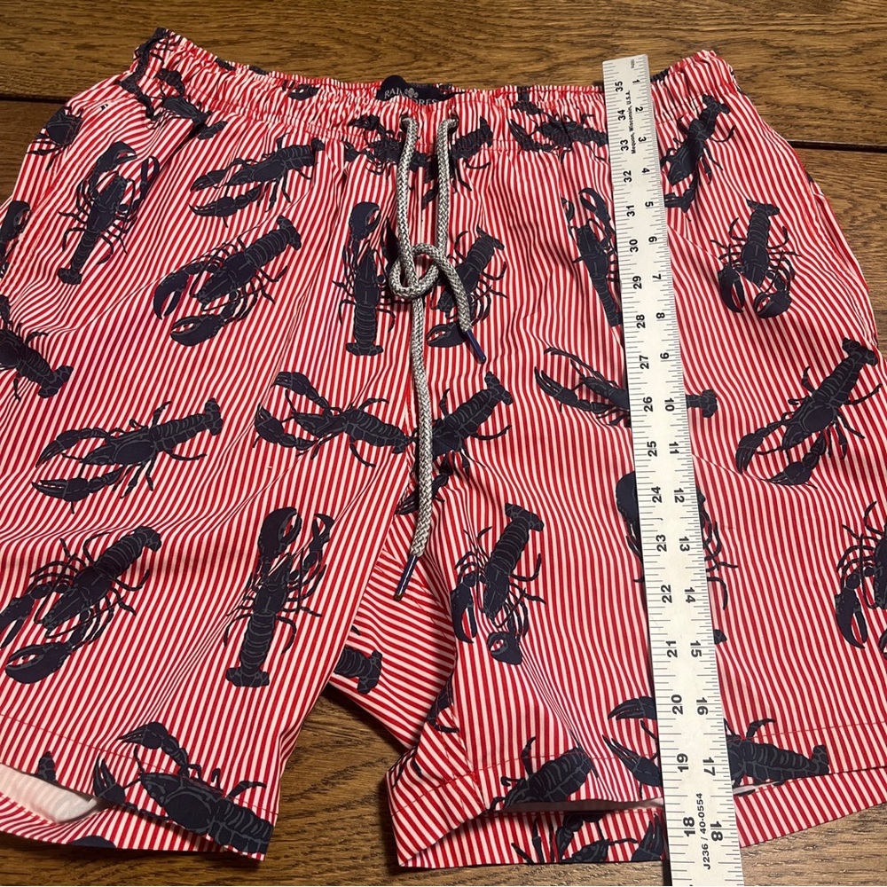 Rainforest Shorts Mens Medium M Blue Stripe AOP Lobster Print Lined Swim Trunks - Picture 3 of 8